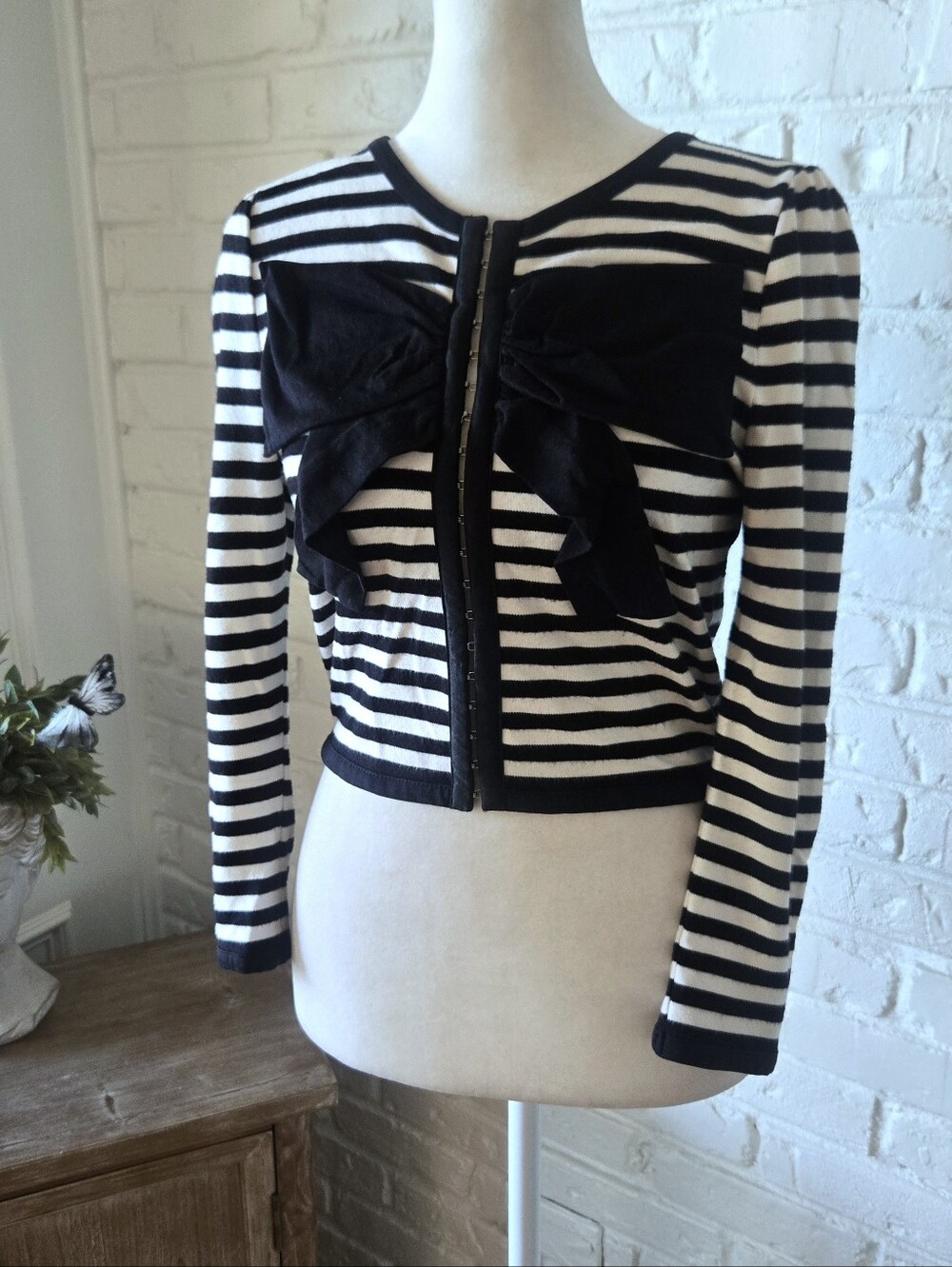 Vtg Y2K Striped 3/4 Sleeve Striped Cardigan With Bow Detail, Coquette, Party